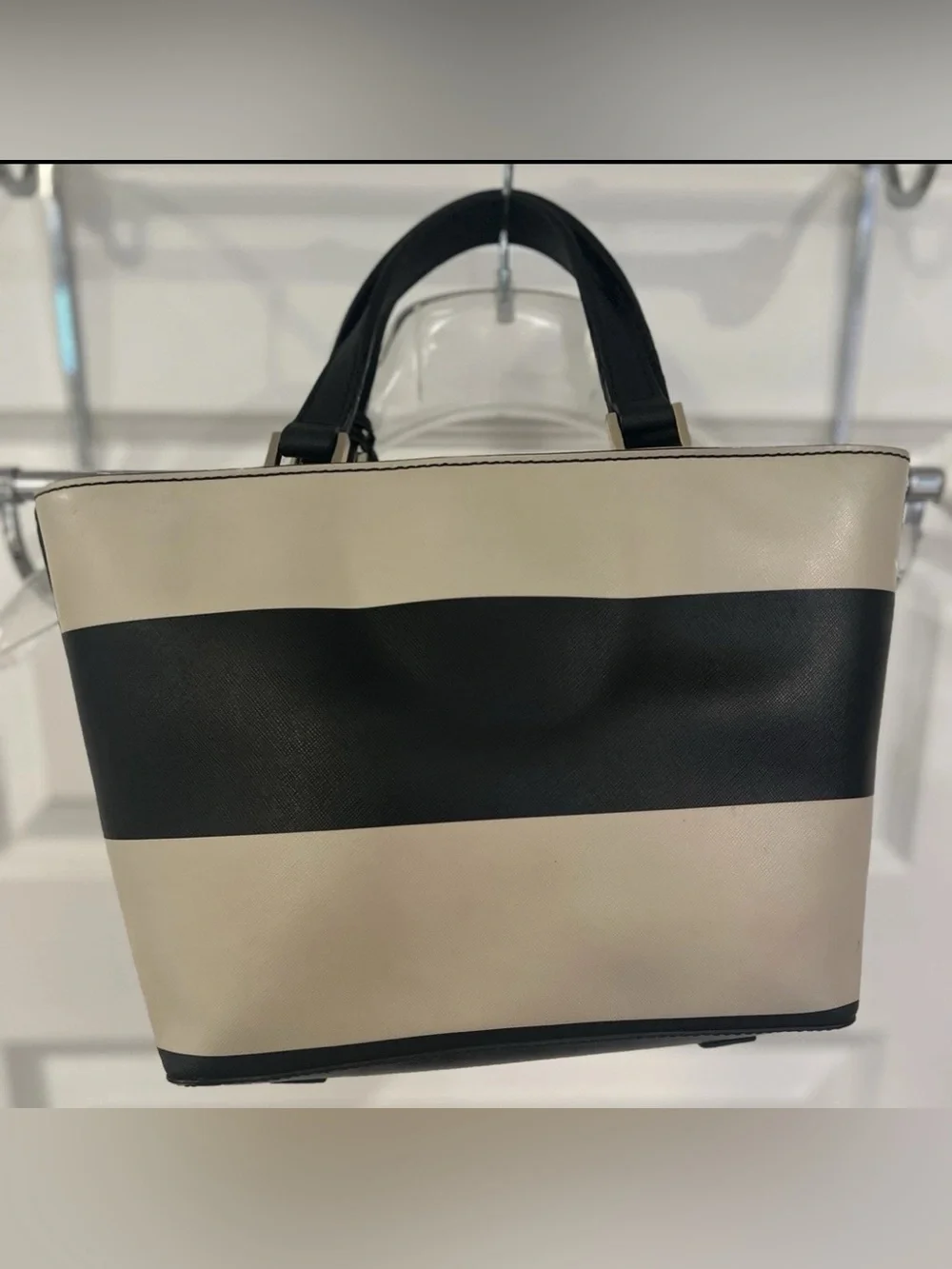 kate spade Black and Cream Striped Tote with Top Handles